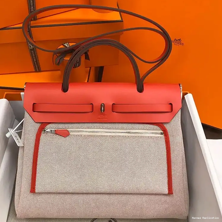 Cheap Hardware Hermes Bag In Red Pegasus Canvas Herbag Palladium 0405